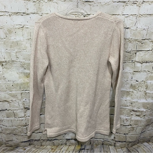 LL Bean Beige Cotton Knit V Neck Tunic Length Sweater - Picture 3 of 5